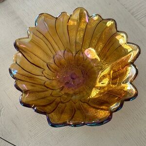 Gold amber vintage candy dish